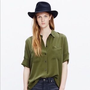 *Sold* Madewell Silk Courier Shirt Olive Size XS